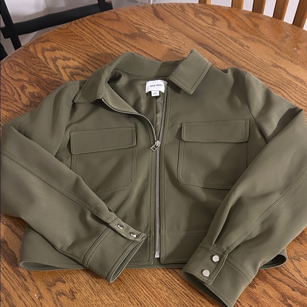 Nine West Olive Green Zip-Front Jacket